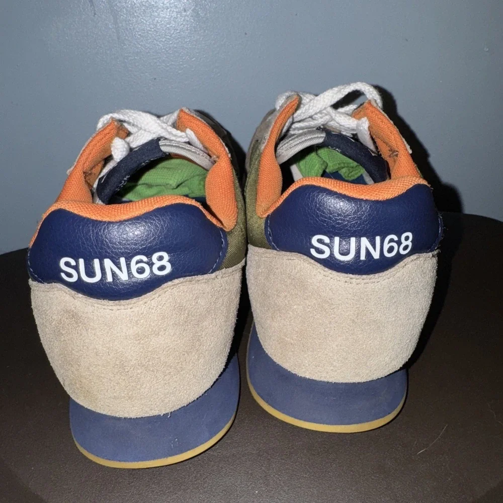 Sun68 Sneakers Uomo Jaki Bicolor Men's 12.5 Olive Orange Suede Nylon Shoes EUC